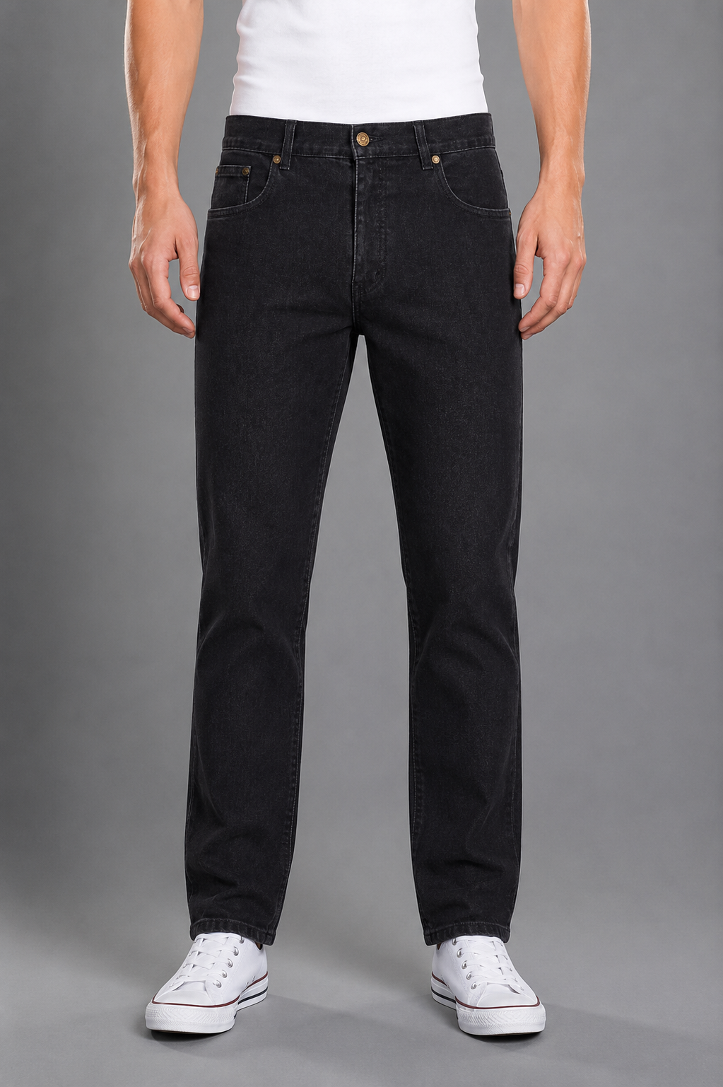 Mens 5 Pocket Western Jean, Stretch, Regular Leg, Black Stonewash