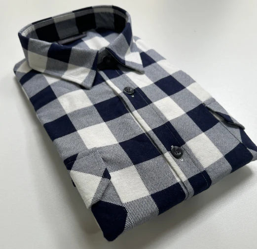 Mens Regular Size Half Button Flannelette Shirt (Navy-White)