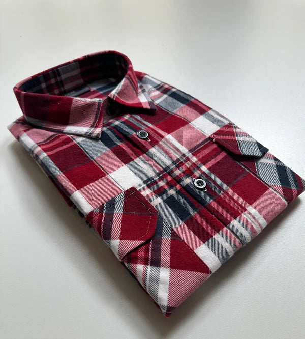 Mens Regular Size Half Button Flannelette Shirt (Red Check)