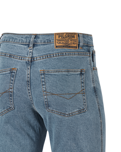 Mens 5 Pocket Western Jean, Stretch Fabrication, Short Leg, Indigo Double Stonewash