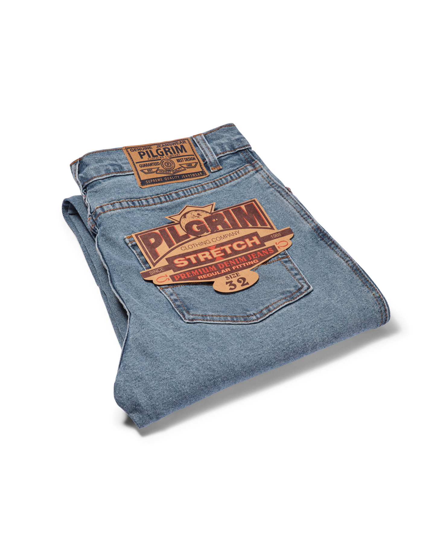 Mens 5 Pocket Western Jean, Stretch Fabrication, Short Leg, Indigo Double Stonewash