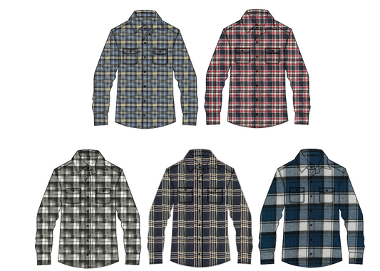 Mens Closed Front (Half Placket) Flannelette Shirts - 5pk Bundle - Size 2XL
