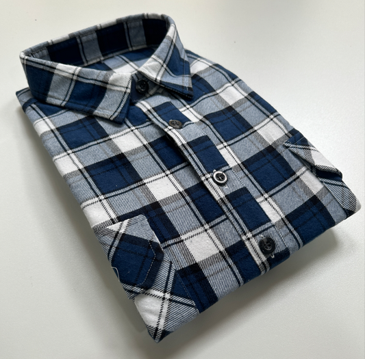 Mens Regular Size Full Button Flannelette Shirt (Indigo Combo)