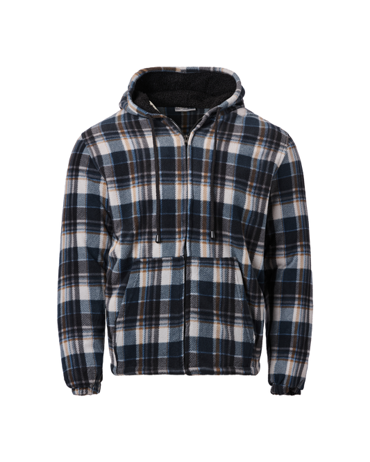 Mens Hooded Sherpa Jacket - Denim/Teal Combo