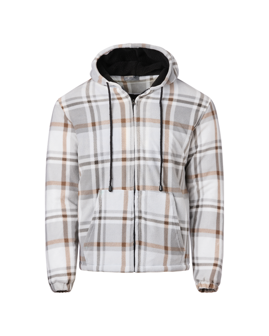 Mens Hooded Sherpa Jacket - Grey Combo