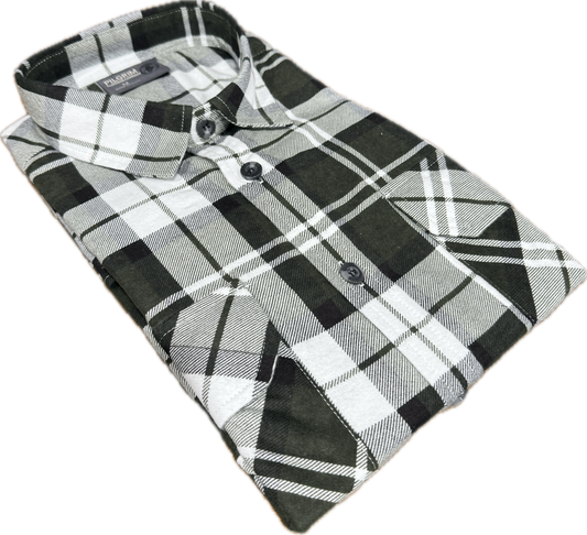 NEW SEASON - Big Mens Full Button Flannelette Shirt (Green Check)