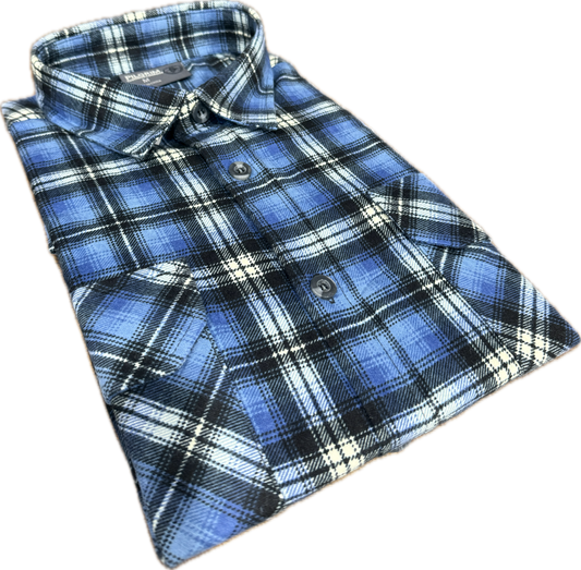NEW SEASON - Mens Regular Size Full Button Flannelette Shirt (Denim Combo)