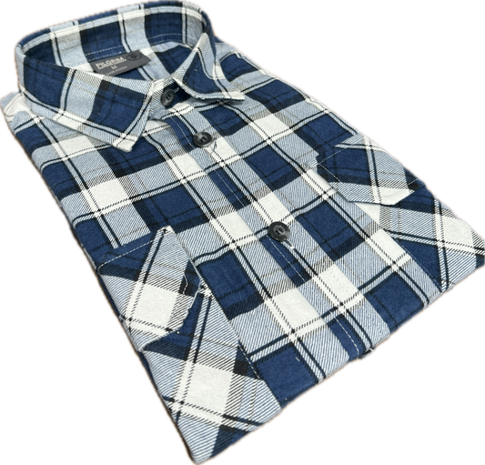NEW SEASON - Big Mens Full Button Flannelette Shirt (Indigo Check)