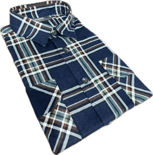 NEW SEASON - Mens Regular Size Full Button Flannelette Shirt (Navy Green)