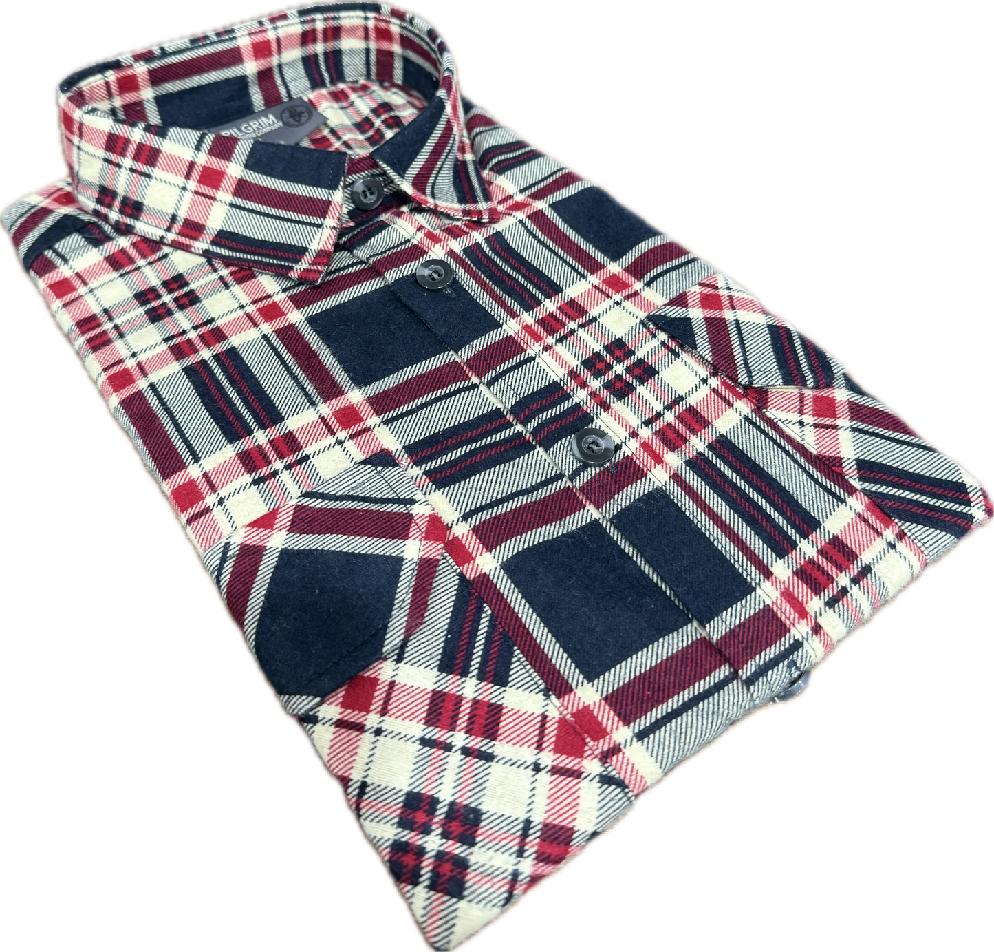 NEW SEASON - Mens Regular Size Full Button Flannelette Shirt (Navy - Red)