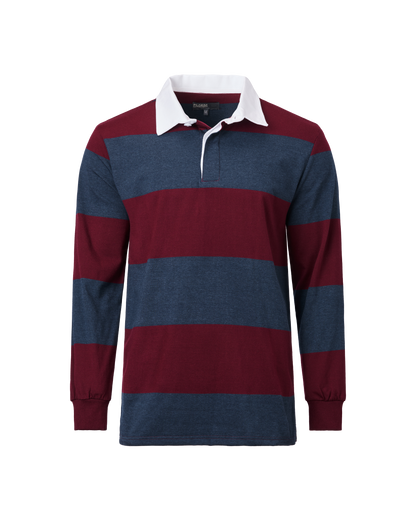 Mens Long Sleeve Rugby Top - Wine / Blue