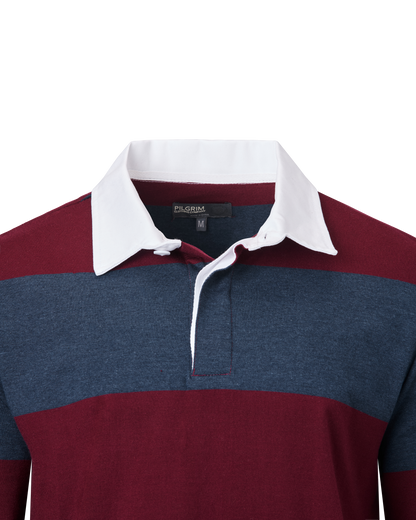 Mens Long Sleeve Rugby Top - Wine / Blue