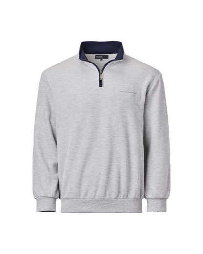 Mens Quarter Zip Top - Light Grey Marle