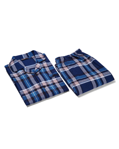 Mens Long Sleeve Pyjama Set - Indigo Combo
