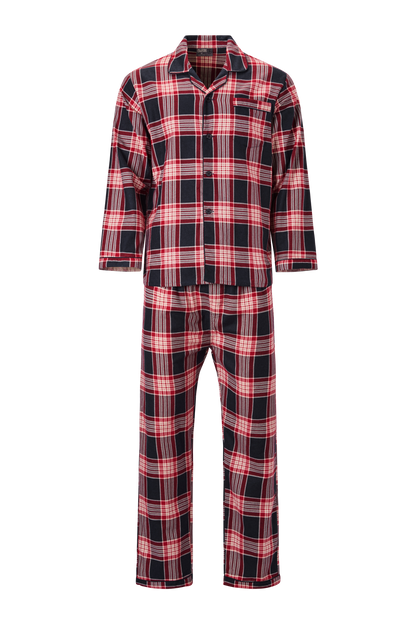 Mens Long Sleeve Pyjama Set - Red / Navy