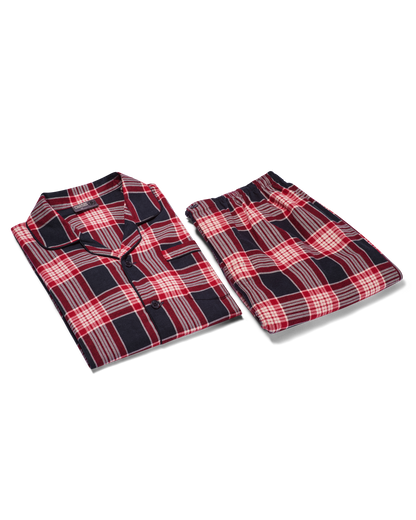 Mens Long Sleeve Pyjama Set - Red / Navy