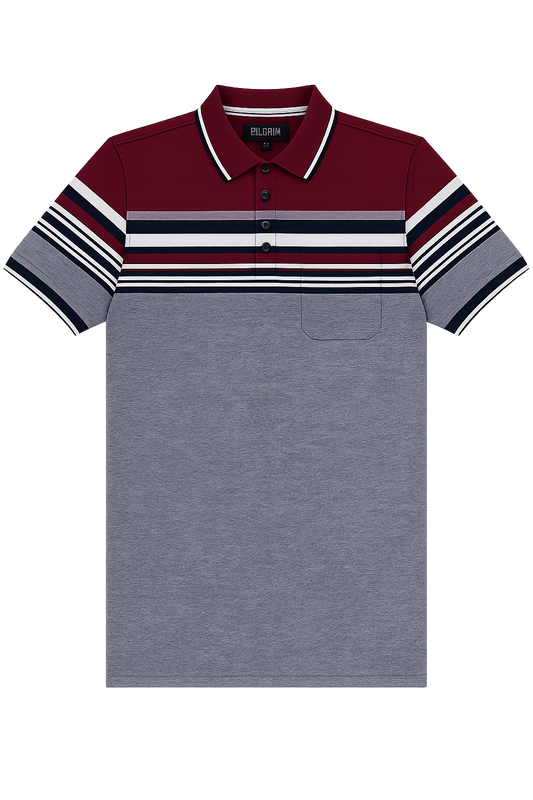 Mens Striped Polo Shirt - Red/Black/White Combo