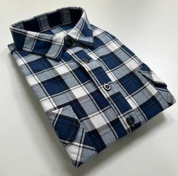 Big Mens Half Button Flannelette Shirt (Indigo Mix)