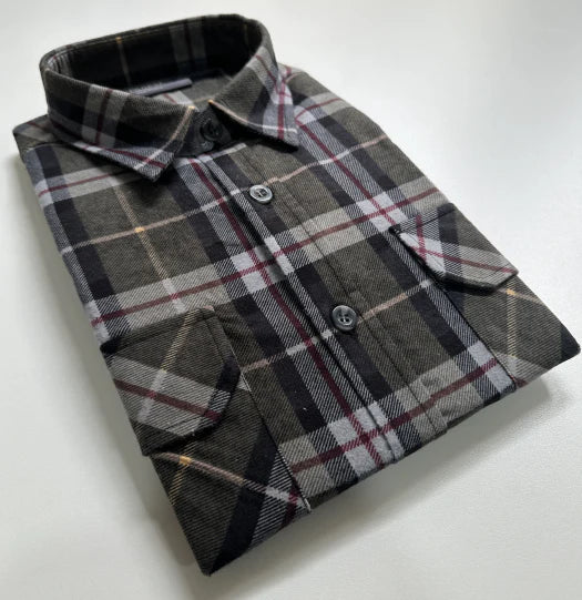 Big Mens Half Button Flannelette Shirt (Khaki)