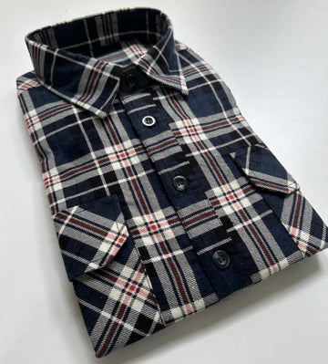 Big Mens Half Button Flannelette Shirt (Navy-Black)