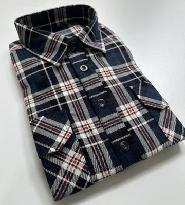 BIG MENS FULL BTN FLANNEL SHIRT NAVY-BLK