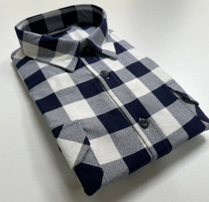 BIG MENS FULL BTN FLANNEL SHIRT NAVY-WHT