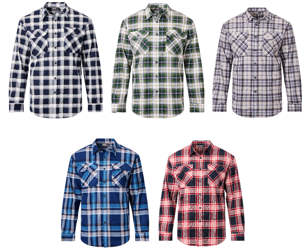 Mens Full Button Flannelette Shirt - 5pk Bundle  - Size Medium